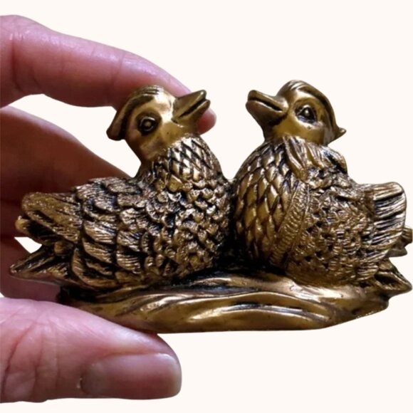 Feng Shui Mandarin Ducks - Brown Resin Figurine - Picture 6 of 13